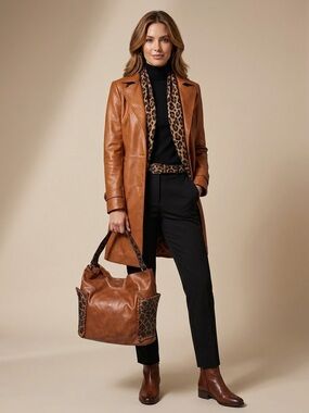 Brown Shoulder Hobo Bag with Leopard Trim